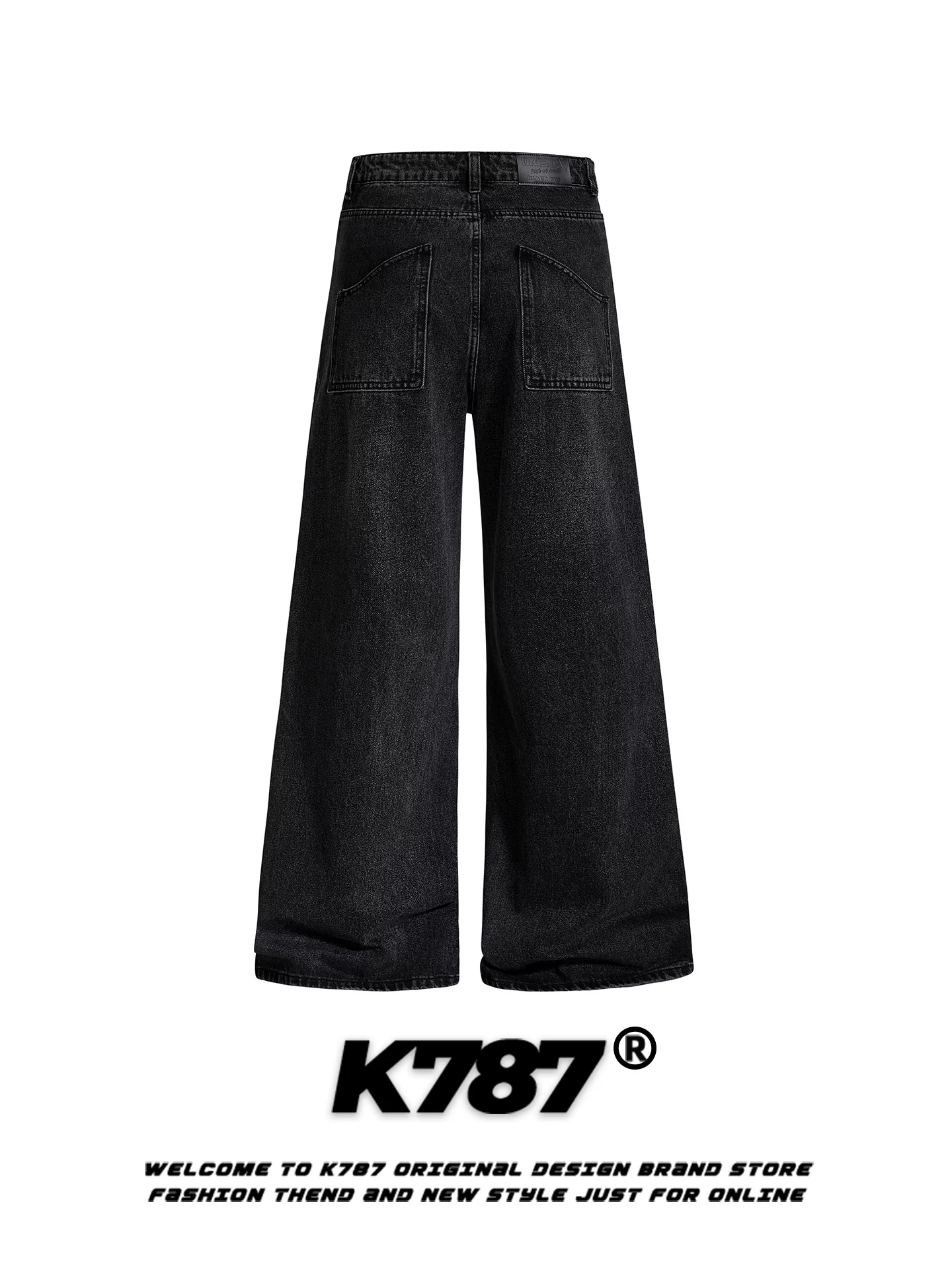 Quần jeans kiểu đường phố Mỹ K787, thiết kế ghép mảnh phá cách, trang trí khóa kéo, dành cho nam và nữ, dáng rộng, cạp cao, ống thẳng, phong cách thường ngày.