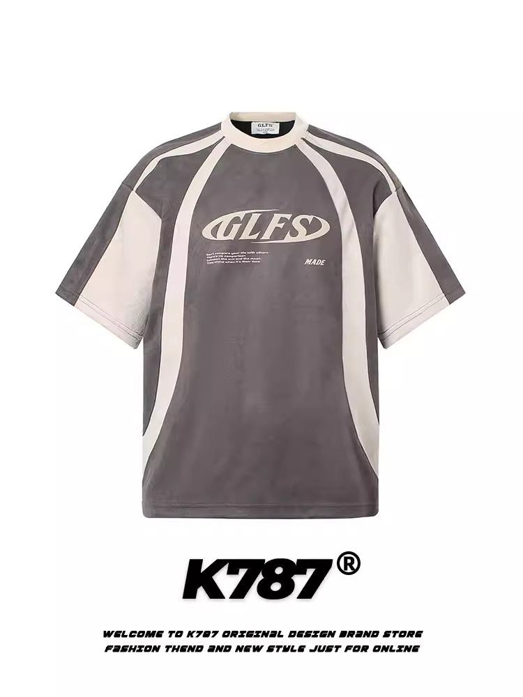 K787 Áo thun ngắn tay da lộn phong cách retro kiểu Mỹ dành cho nam và nữ thiết kế cổ điển áo đôi