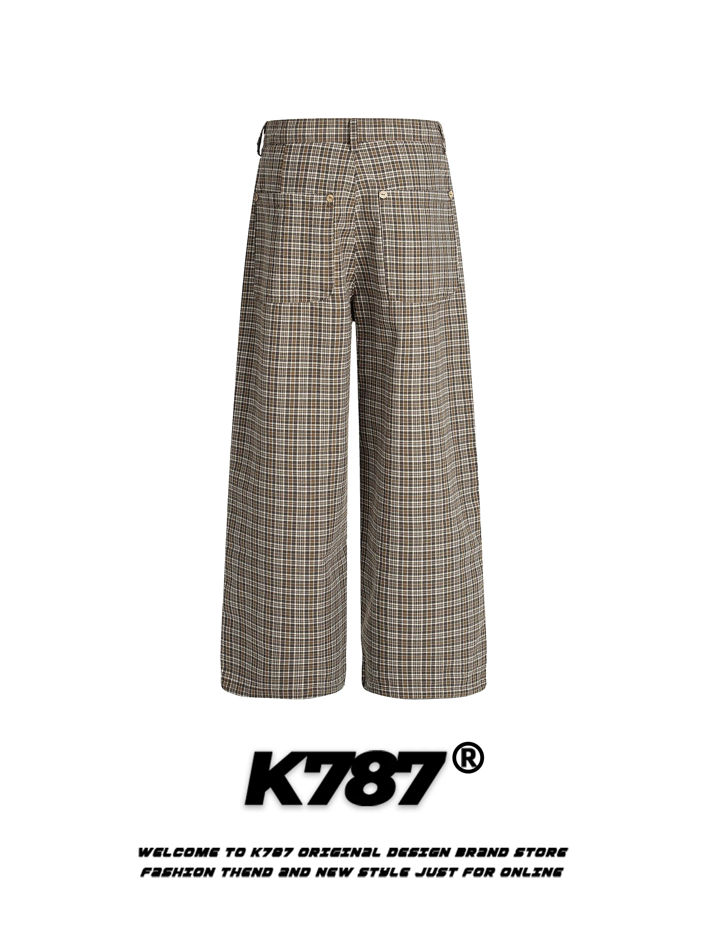 K787 Quần âu kiểu houndstooth cổ điển của Mỹ dành cho nam và nữ, dáng rộng, tôn dáng, thương hiệu thời thượng, phong cách tiền cổ, quần ống rộng dáng thẳng thông thường