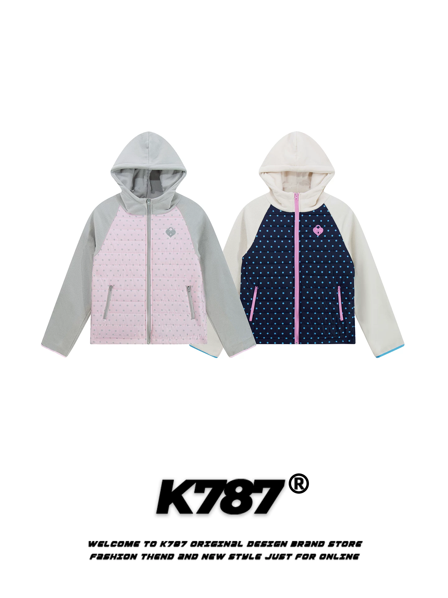 Áo khoác cotton có mũ trùm đầu kiểu Mỹ cổ điển K787, họa tiết chấm bi phối màu, kiểu dáng ôm sát, rộng rãi, ấm áp, dành cho nam và nữ, thích hợp làm áo đôi mùa đông.