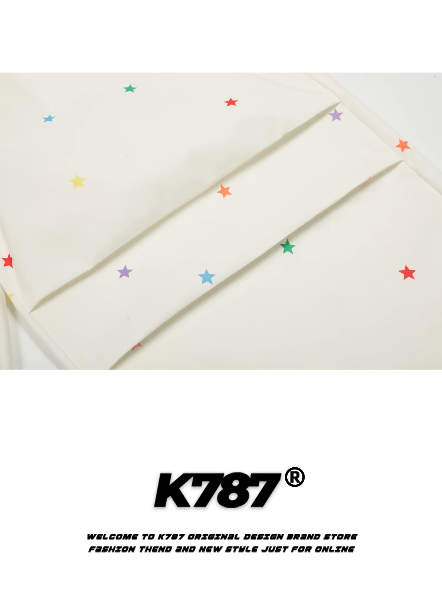 K787 Quần dù xếp ly in hình ngôi sao phong cách đường phố Mỹ unisex lưng cao thể thao đa năng quần ống rộng dáng thẳng thông thường