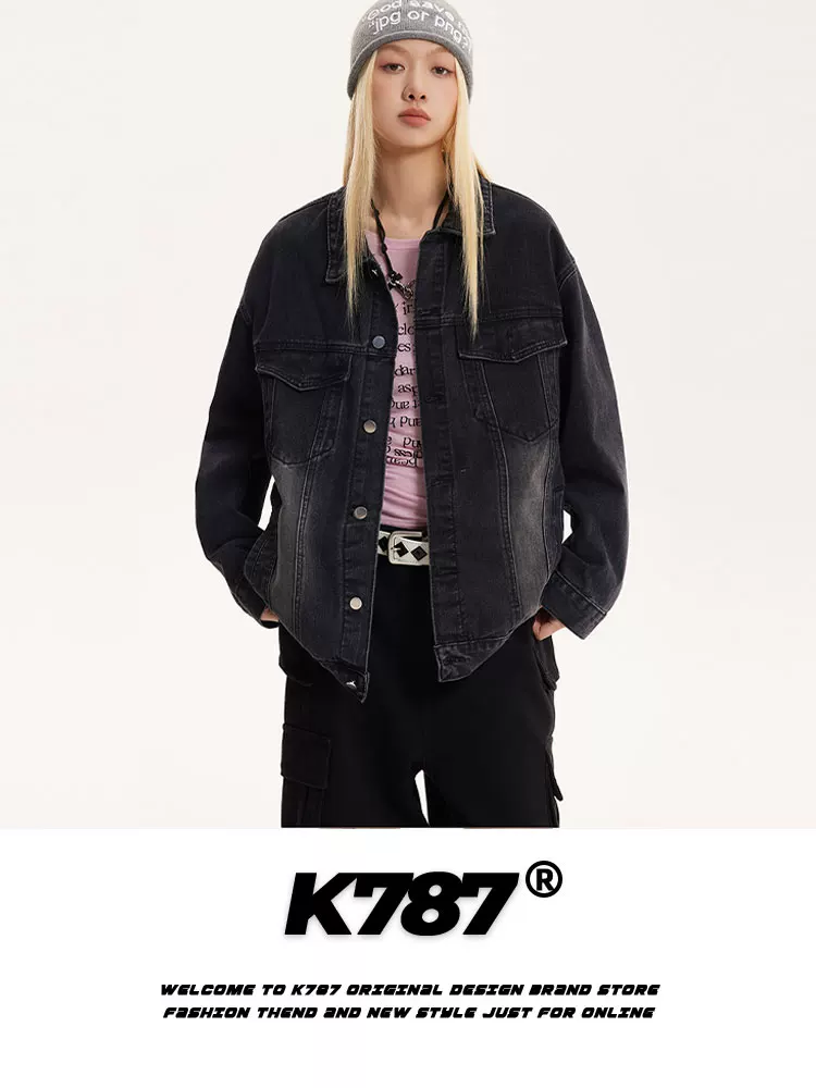 K787 Áo khoác denim màu sáng theo phong cách Mỹ, có màu vàng đất, áo khoác bóng chày kiểu cổ điển dành cho cặp đôi theo phong cách đại học
