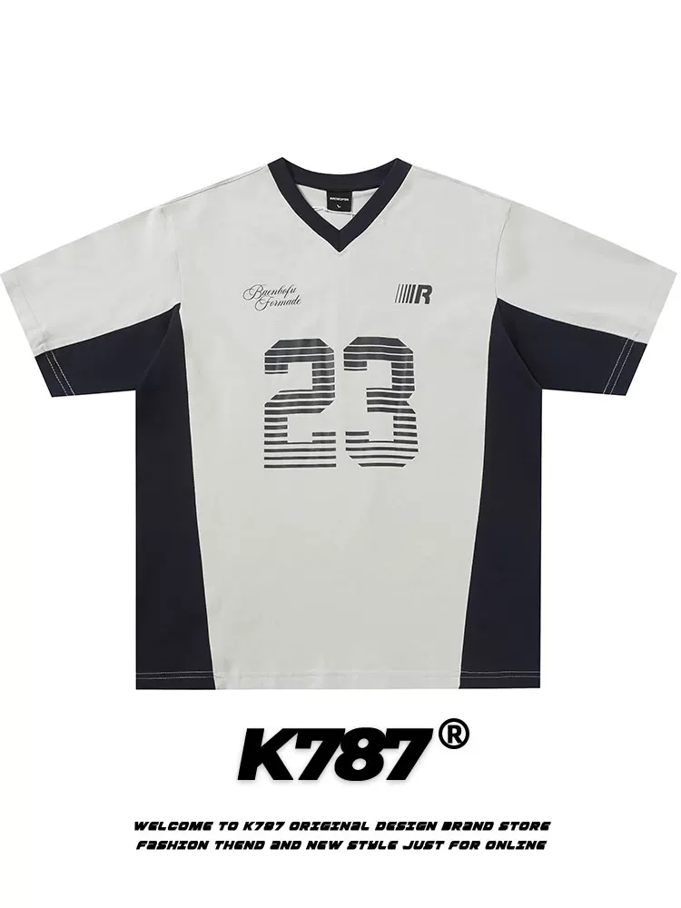 K787 Áo thun ngắn tay kiểu Mỹ cổ điển sọc chữ unisex oversize áo thun cổ điển đường phố cao cấp áo đôi