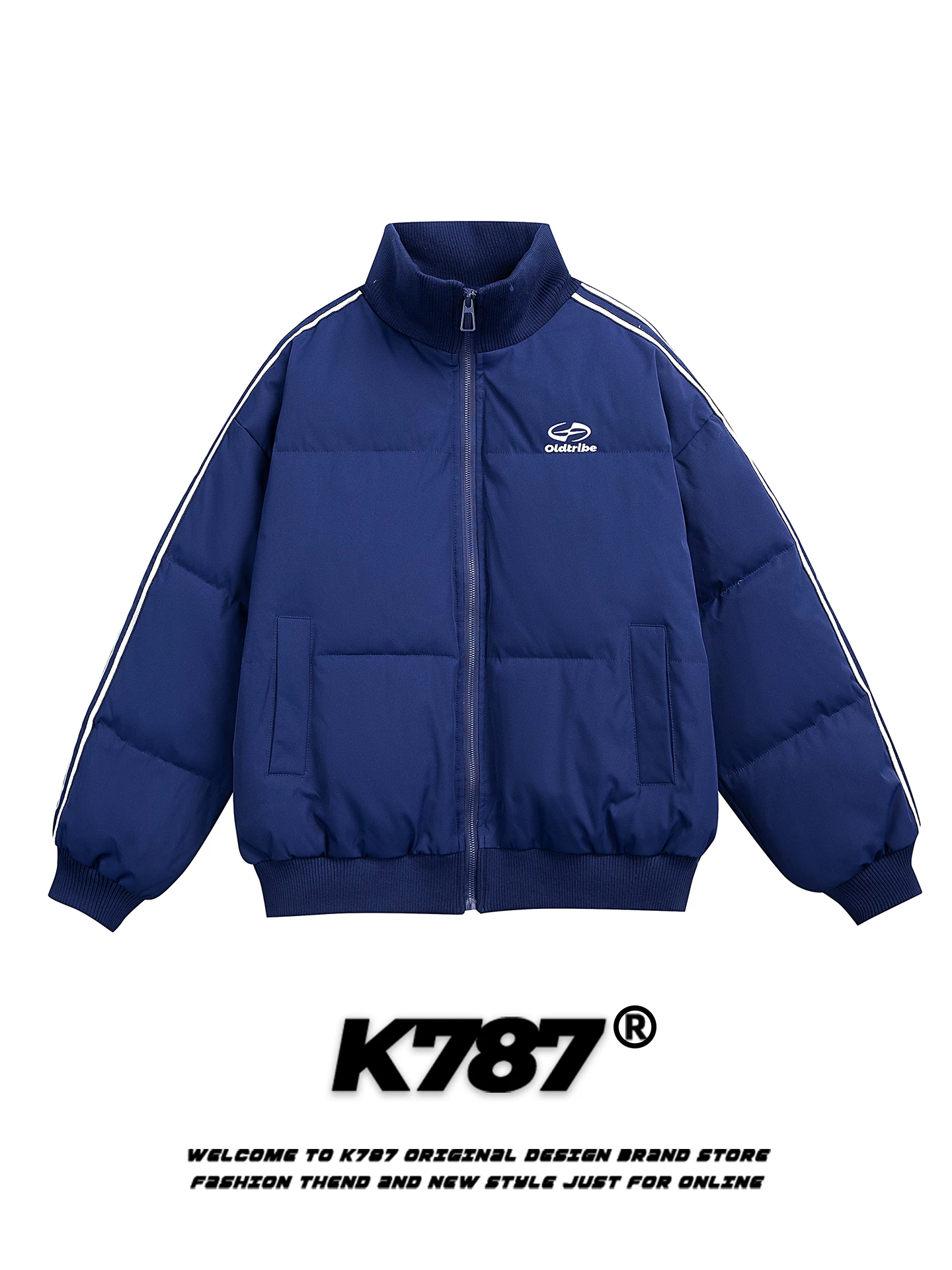 Áo khoác cotton cổ đứng thêu chữ kiểu Mỹ cổ điển K787 dành cho nam và nữ, dáng rộng, ấm áp, màu hồng, áo khoác cotton mùa đông dành cho cặp đôi