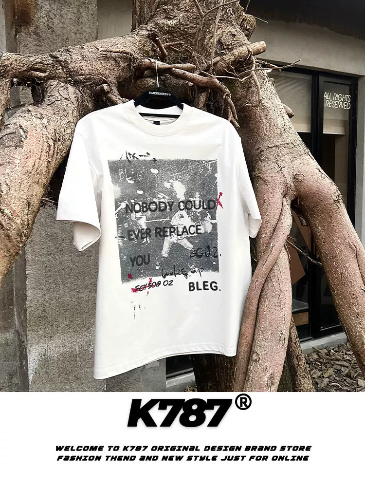 K787 Áo thun ngắn tay in họa tiết cổ điển theo xu hướng quốc gia cổ điển của Mỹ dành cho nam và nữ cleanfit hip-hop cặp đôi áo thun