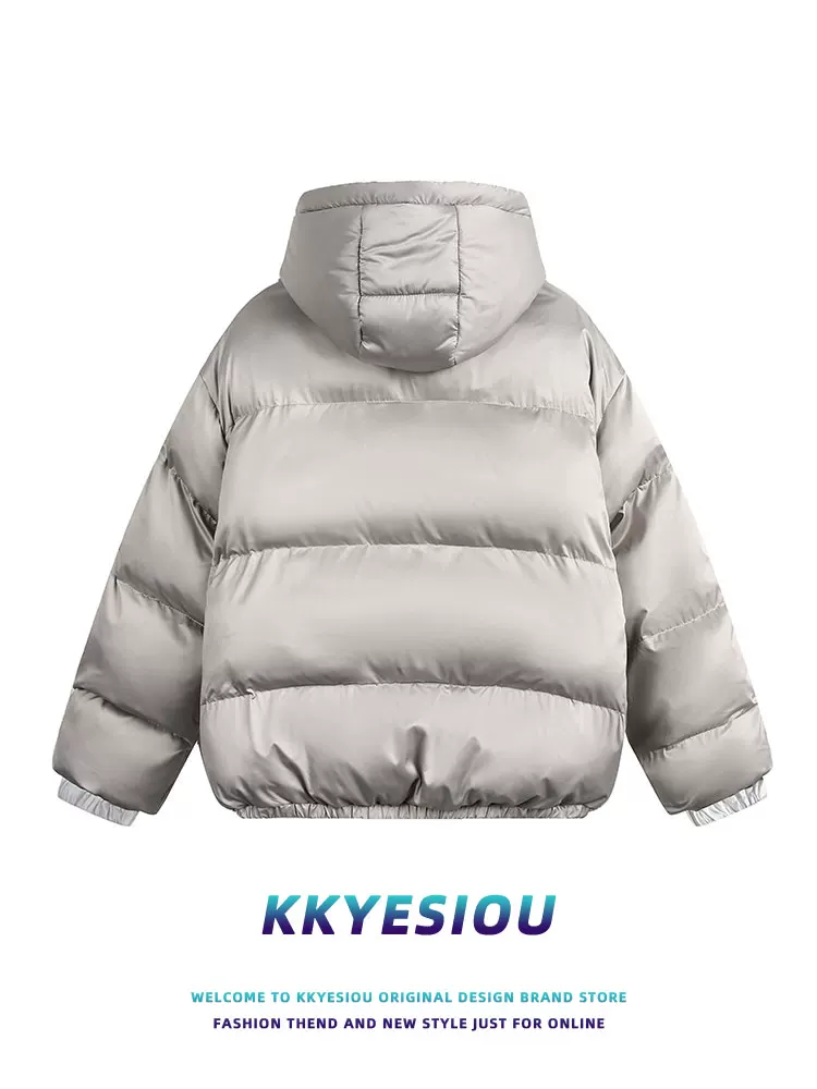 Áo khoác phao cổ đứng có mũ, kiểu Mỹ cổ điển, dày dặn, chất liệu cotton dành cho nam và nữ, mùa đông 2024, áo khoác đôi đi làm