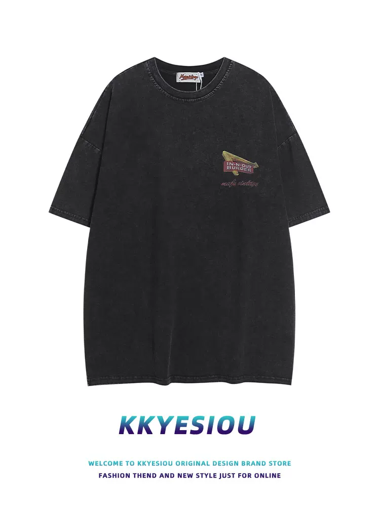 Áo thun ngắn tay kiểu Hawaii của thương hiệu KKyesiou theo phong cách retro Mỹ dành cho nam và nữ, áo đôi màu hồng da ngoại cỡ