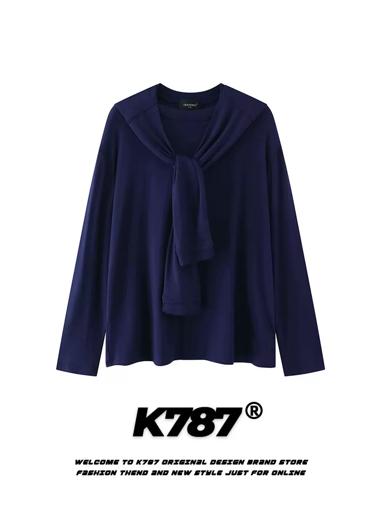 K787 Áo thun dài tay có mũ trùm đầu kiểu đường phố kiểu Mỹ dành cho nam và nữ, áo thun dài tay đi làm đầu thu đa năng, áo thường ngày lười biếng