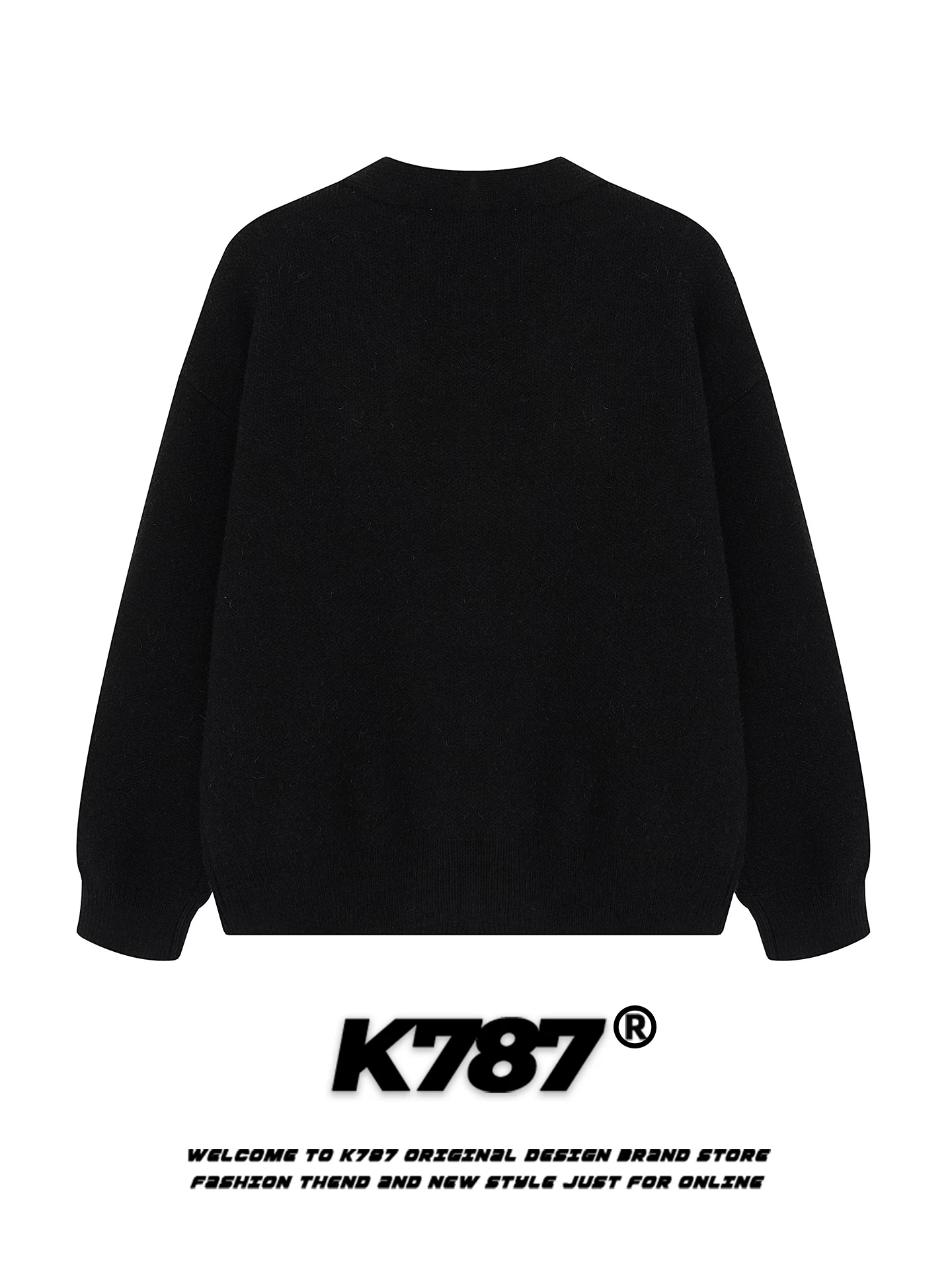 Áo len cardigan cổ chữ V thêu chữ cổ điển Mỹ K787 dành cho nam và nữ, áo khoác dệt kim phong cách lười biếng mùa thu đông dành cho cặp đôi