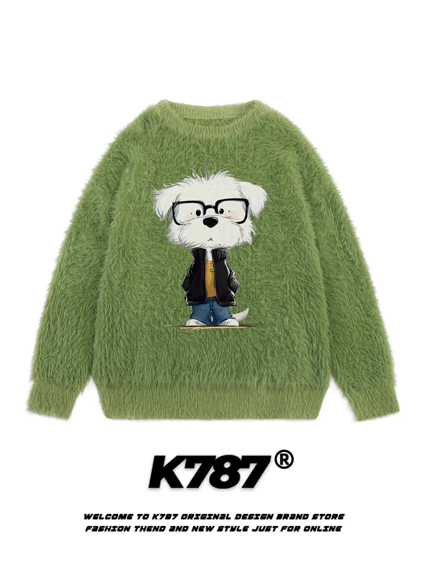 Áo len cổ tròn hình chó hoạt hình dễ thương kiểu Mỹ K787 dành cho nữ, kiểu mới 2025, phong cách lười biếng, chất liệu len mềm mại, thích hợp cho mùa đông