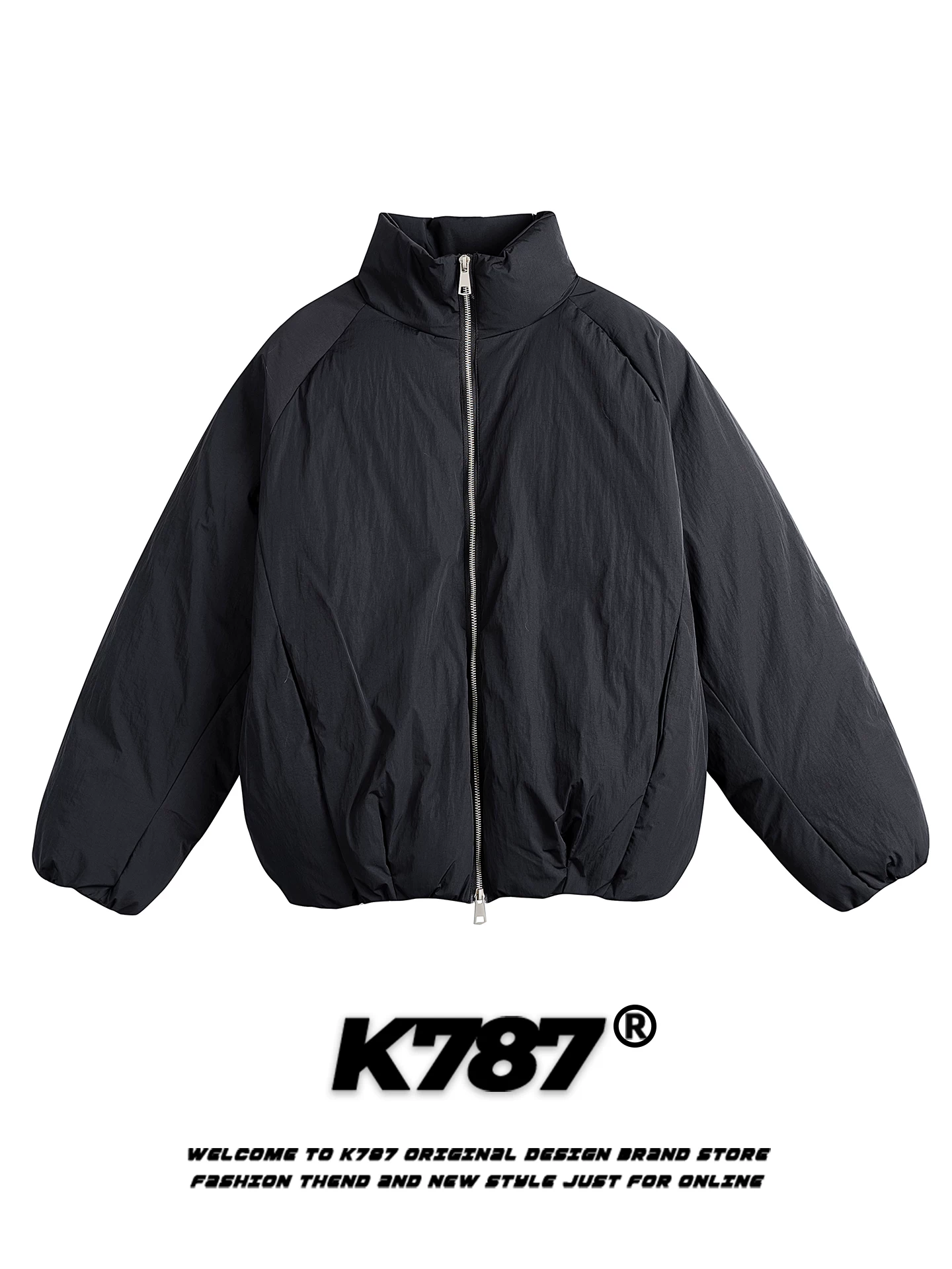 Áo khoác cotton cổ đứng màu trơn phong cách retro Mỹ K787 dành cho nam và nữ, áo khoác cotton màu hồng dày dặn và ấm áp mùa đông.