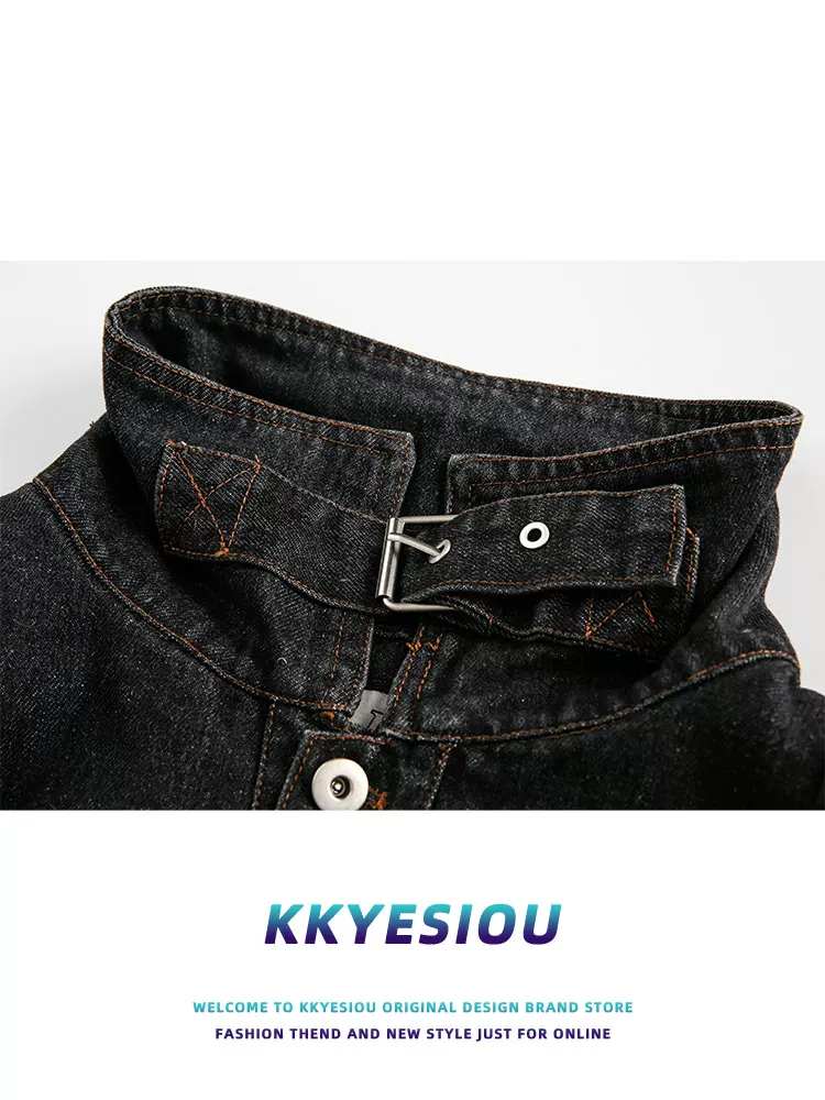 Áo khoác phao denim phối lớp cổ kép kiểu Mỹ cổ điển KKyesiou dành cho nam và nữ, áo khoác phao mùa đông 90% lông vịt trắng