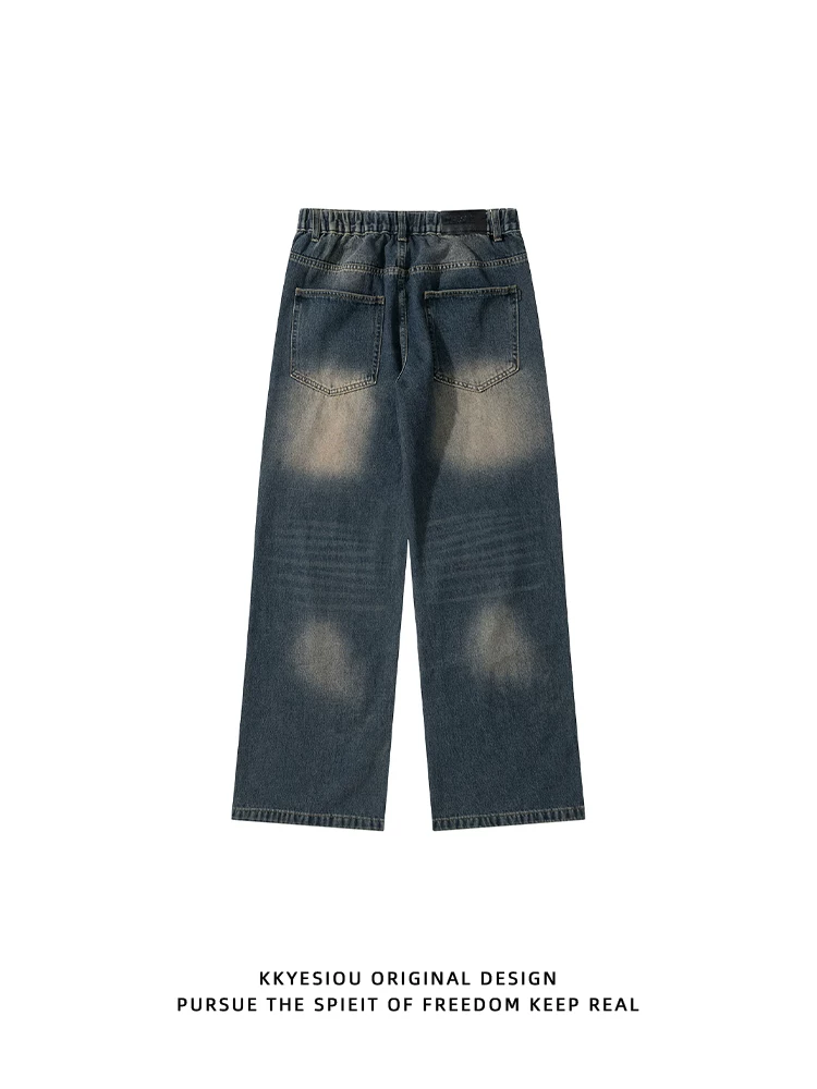 Quần jeans trắng rách kiểu Mỹ cổ điển, thời thượng của thương hiệu KKyesiou dành cho nam và nữ, kiểu dáng đường phố, quần ống thẳng, phong cách cặp đôi, chất liệu washed.