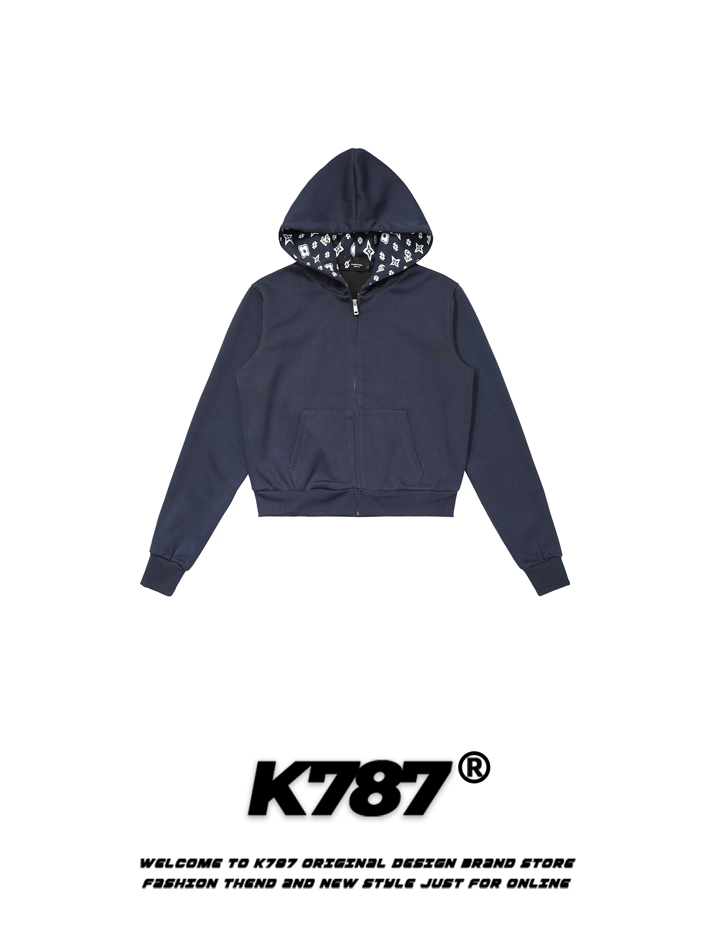 Áo khoác cardigan có mũ trùm đầu in họa tiết phong cách retro Mỹ K787 dành cho nữ, kiểu dáng ôm sát, phong cách đơn giản và thoải mái, áo khoác hoodie ngắn.