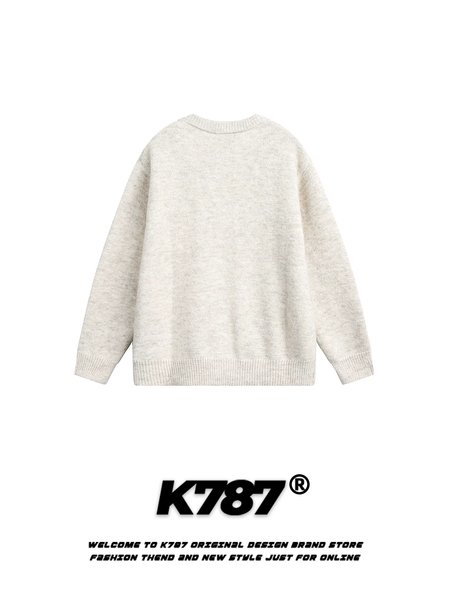 Áo len cardigan cổ tròn thêu hoa kiểu Mỹ K787 dành cho nam và nữ, áo khoác dệt kim dáng rộng phong cách đại học, trẻ trung