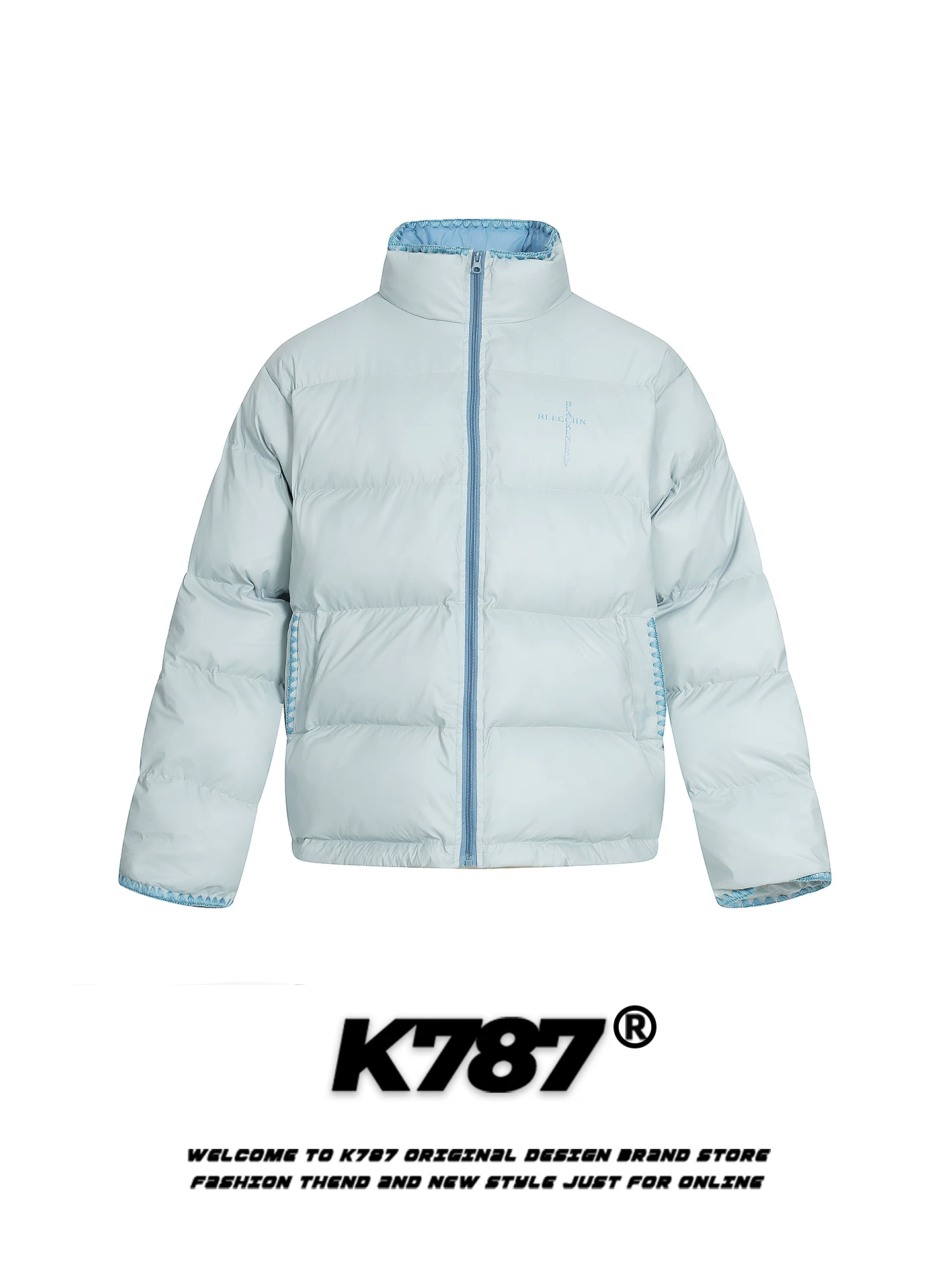 Áo khoác cotton cổ đứng in chữ phong cách Mỹ K787 dành cho nam và nữ, dáng rộng, ấm áp, áo khoác phao cặp đôi hợp thời trang dành cho mùa đông.