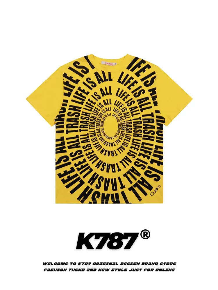 K787 Áo thun ngắn tay in chữ cổ điển kiểu Mỹ vui nhộn unisex thiết kế theo phong cách cleanfit
