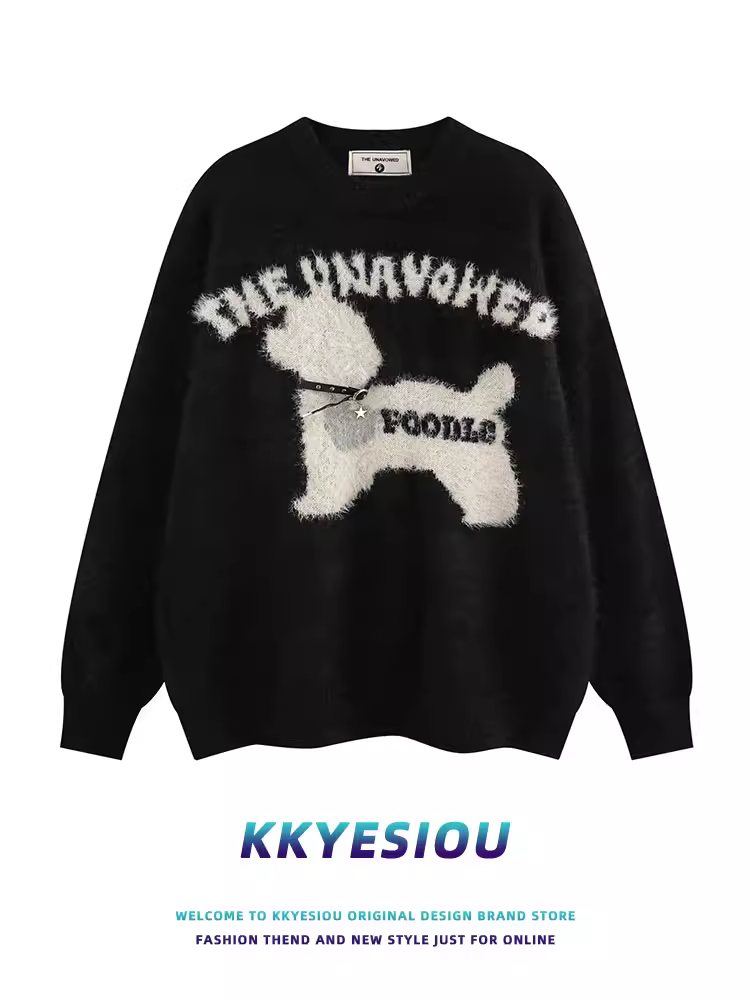 Áo len dệt kim kiểu Mỹ cổ điển KKyesiou dành cho nam và nữ, phong cách lười biếng, đa năng, áo len cặp đôi