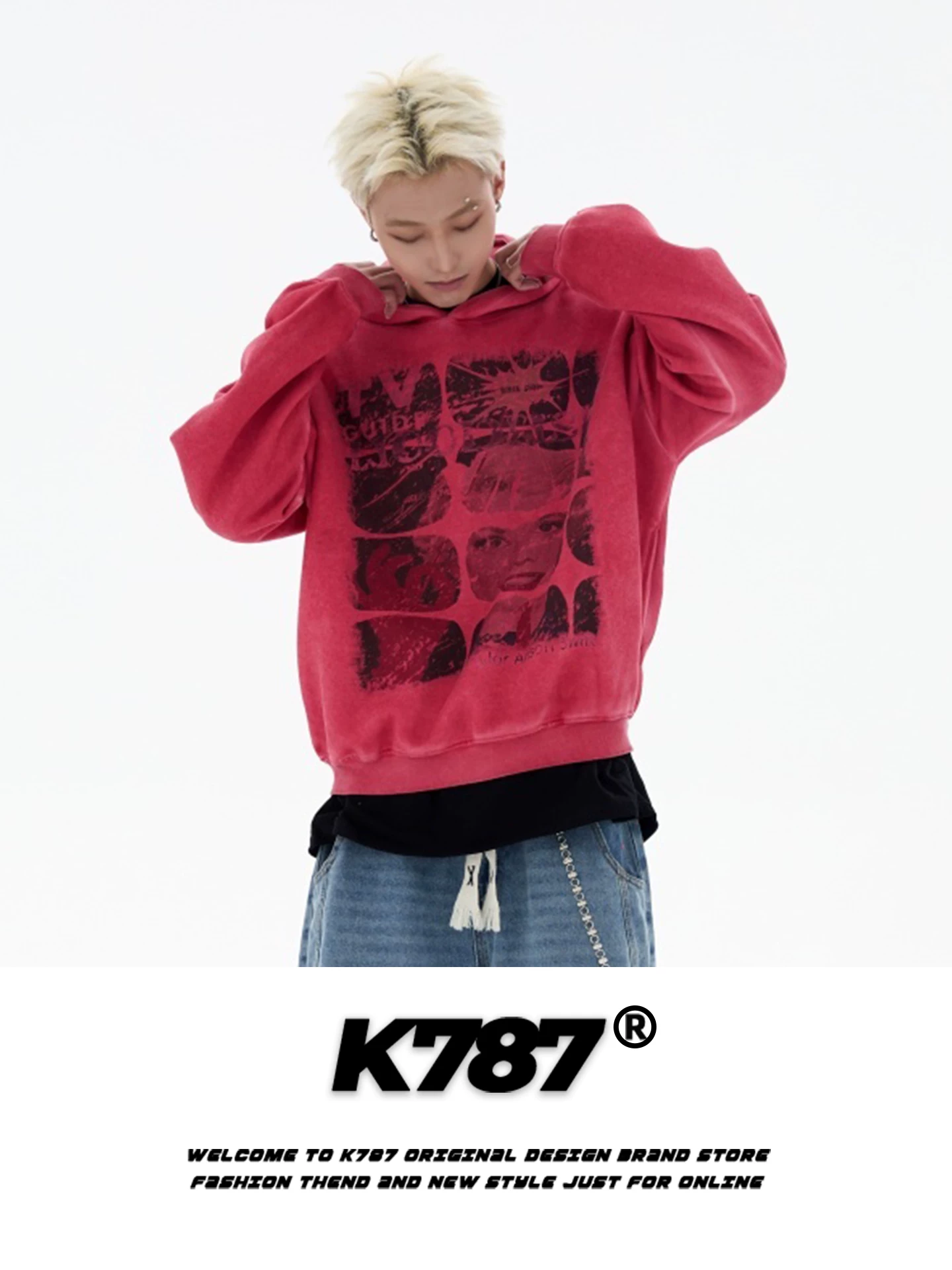 Áo hoodie in họa tiết cổ điển Mỹ K787, kiểu dáng unisex, rộng rãi, thoải mái, hợp thời trang, áo khoác cặp đôi.