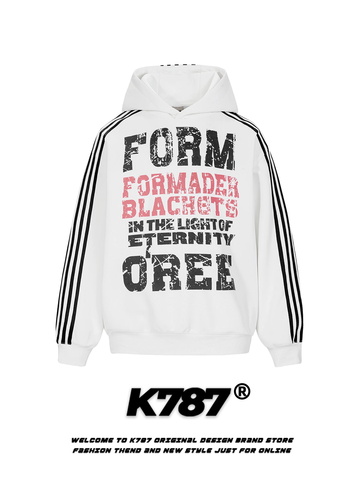 Áo hoodie in họa tiết retro Mỹ K787, kiểu dáng unisex, in họa tiết cũ kỹ, sọc, rộng rãi, phong cách Trung Hoa, áo khoác cặp đôi thường ngày