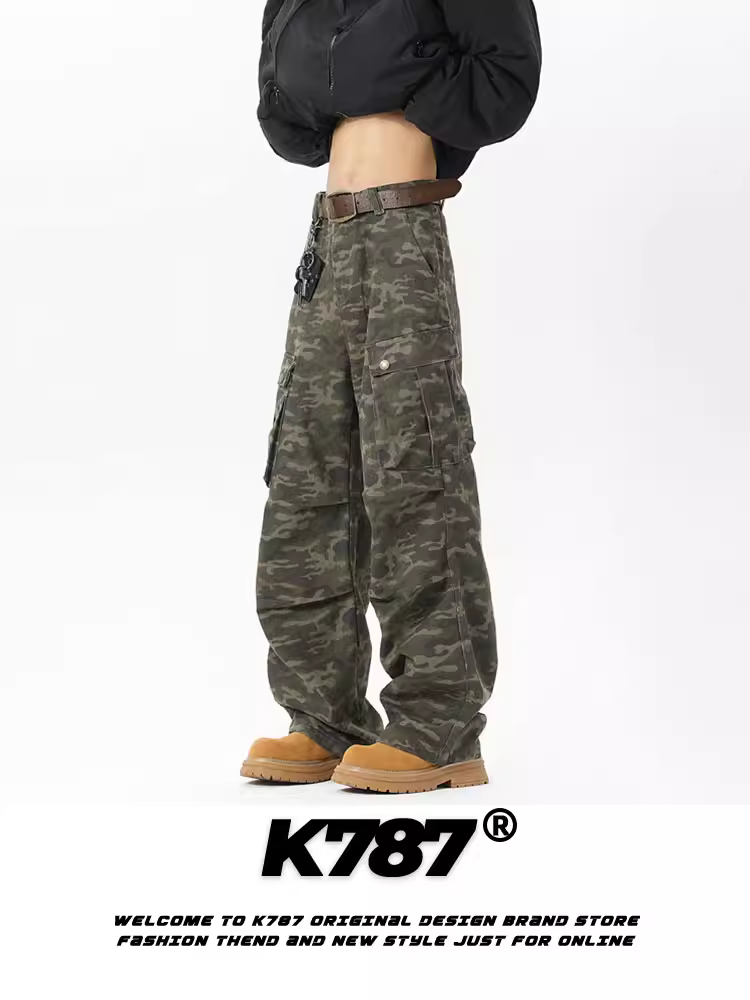 Quần cargo kaki kiểu Mỹ cổ điển, họa tiết rằn ri, thời trang, dành cho nam và nữ, dáng rộng, phong cách đường phố, đa năng, hip-hop, ống thẳng