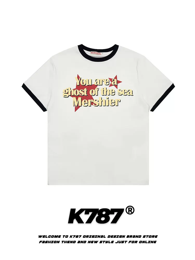 K787 Áo thun ngắn tay phong cách hip-hop nữ tính phong cách bm màu vàng chanh phối màu ngọt ngào mát mẻ áo thun ngắn tay