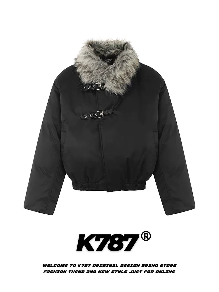 K787 Áo khoác cotton ngắn dày dặn phong cách retro Mỹ dành cho nam và nữ, áo khoác cotton thắt eo phong cách Chanel theo xu hướng quốc gia dành cho mùa đông.