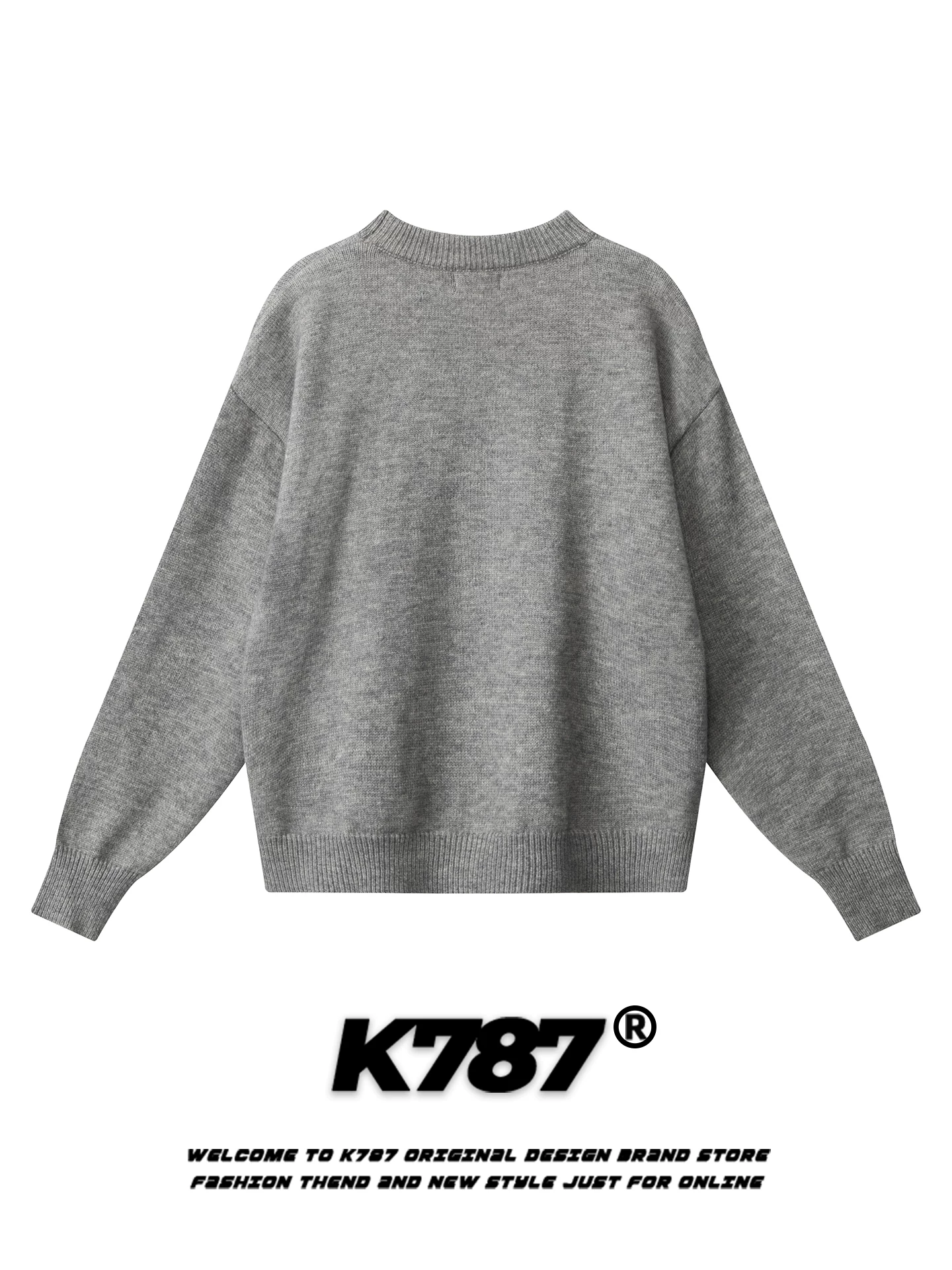 Áo len cổ tròn dệt jacquard họa tiết chó con phong cách retro Mỹ K787 dành cho nam và nữ, kiểu dáng rộng rãi, thoải mái, phong cách lười biếng.
