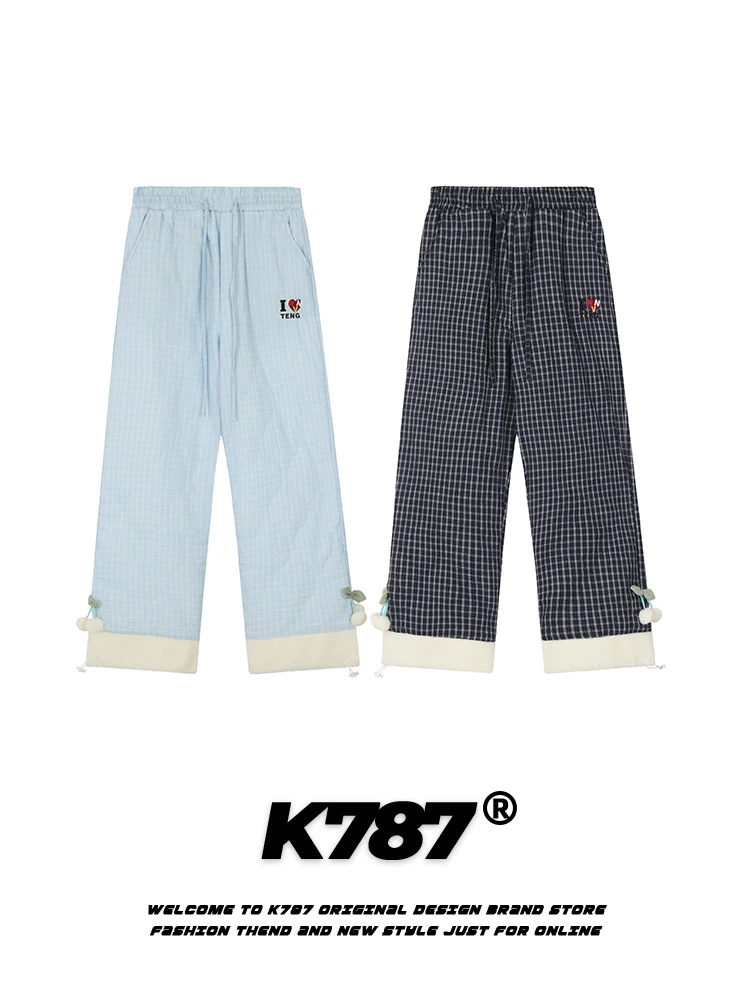 Quần kaki kẻ caro dày dặn, viền thô, may chần kiểu Mỹ cổ điển K787 dành cho nam và nữ, quần cotton mùa đông phong cách Nhật Bản, kiểu học sinh.