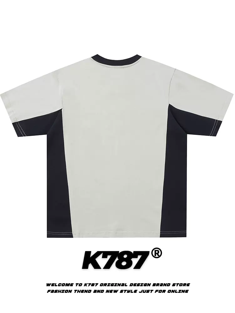 K787 Áo thun ngắn tay kiểu Mỹ cổ điển sọc chữ unisex oversize áo thun cổ điển đường phố cao cấp áo đôi