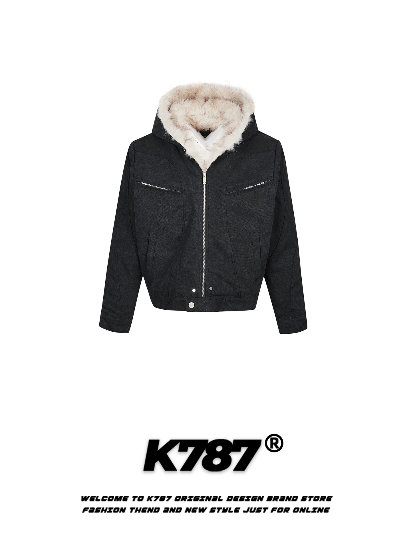 Áo khoác cotton có mũ trùm đầu phong cách retro Mỹ K787 dành cho nam và nữ, áo khoác cotton ngắn dày dặn mùa đông kiểu dáng thời trang dành cho cặp đôi