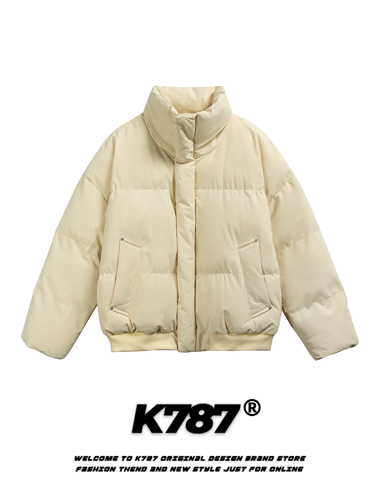 Áo khoác cotton cổ đứng màu trơn đơn giản kiểu Mỹ K787 dành cho nam và nữ, dáng rộng, dày dặn, ấm áp, áo khoác cotton cặp đôi thương hiệu hợp thời trang.