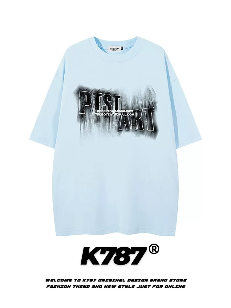 K787 Áo thun ngắn tay in chữ theo xu hướng quốc gia cổ điển của Mỹ unisex áo thun oversized đường phố cao cấp áo thun cặp đôi