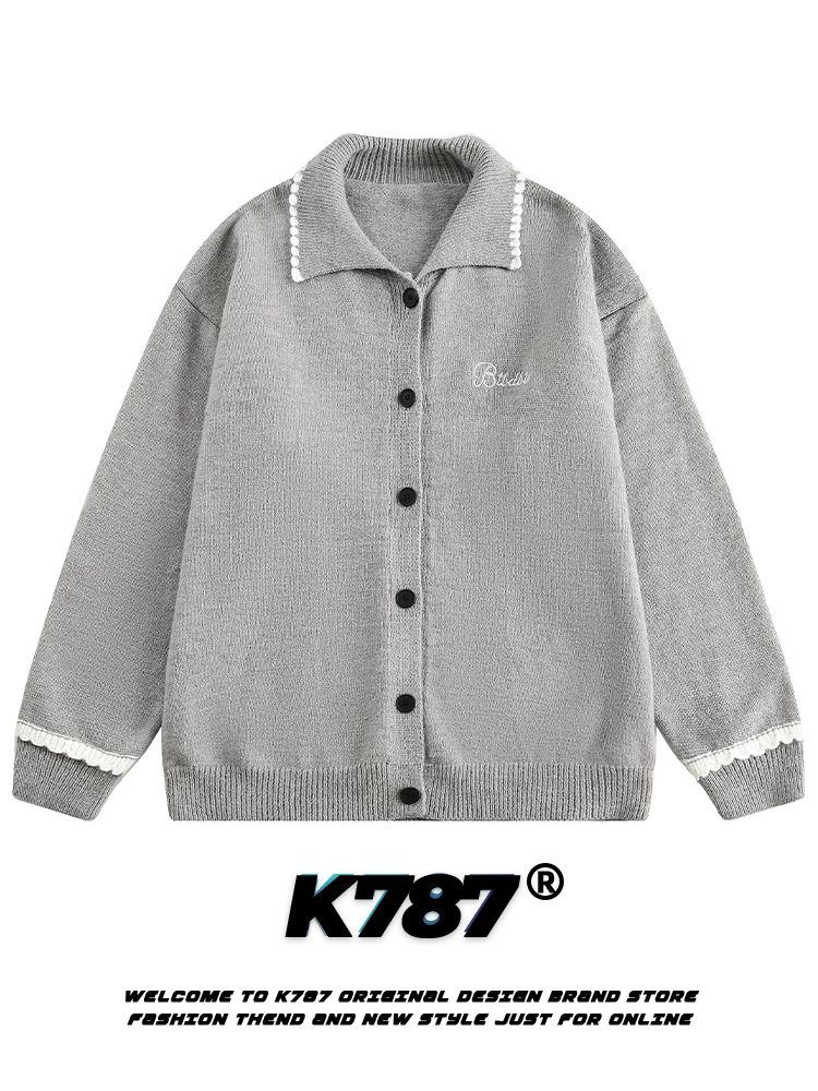 Áo len dệt kim thông thường kiểu Chanel K787 dành cho nam và nữ, áo khoác len cặp đôi đường phố cổ điển mùa đông kiểu Mỹ