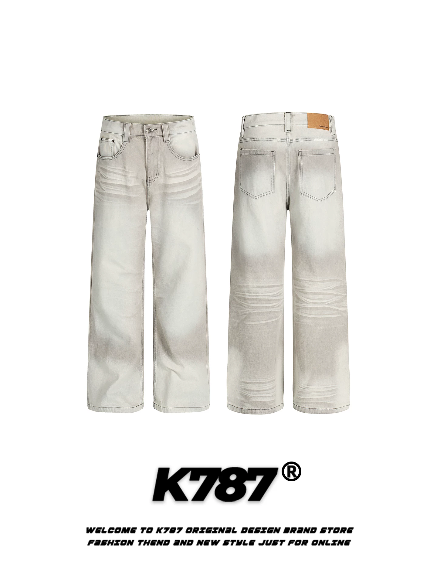 Quần jeans nữ K787 kiểu Mỹ cổ điển, xước rách, nhuộm màu cũ, cạp cao, thiết kế thời trang, dáng thẳng màu trắng, phong cách thường ngày