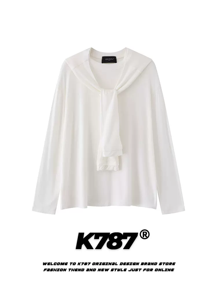 K787 Áo thun dài tay có mũ trùm đầu kiểu đường phố kiểu Mỹ dành cho nam và nữ, áo thun dài tay đi làm đầu thu đa năng, áo thường ngày lười biếng