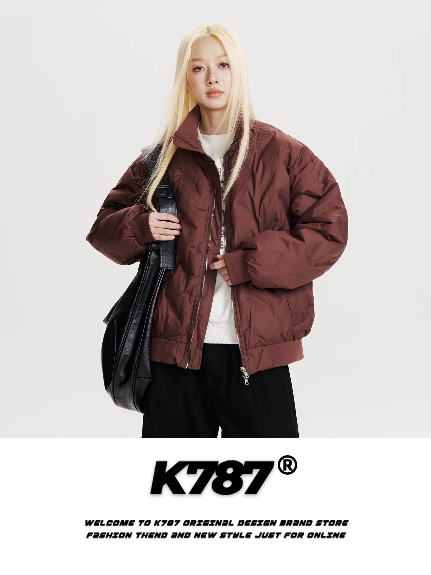 Áo khoác cotton cổ đứng kiểu dáng thời trang Mỹ K787 dành cho nam và nữ, dáng rộng, dày dặn, ấm áp, áo khoác cotton có khóa kéo màu trơn.