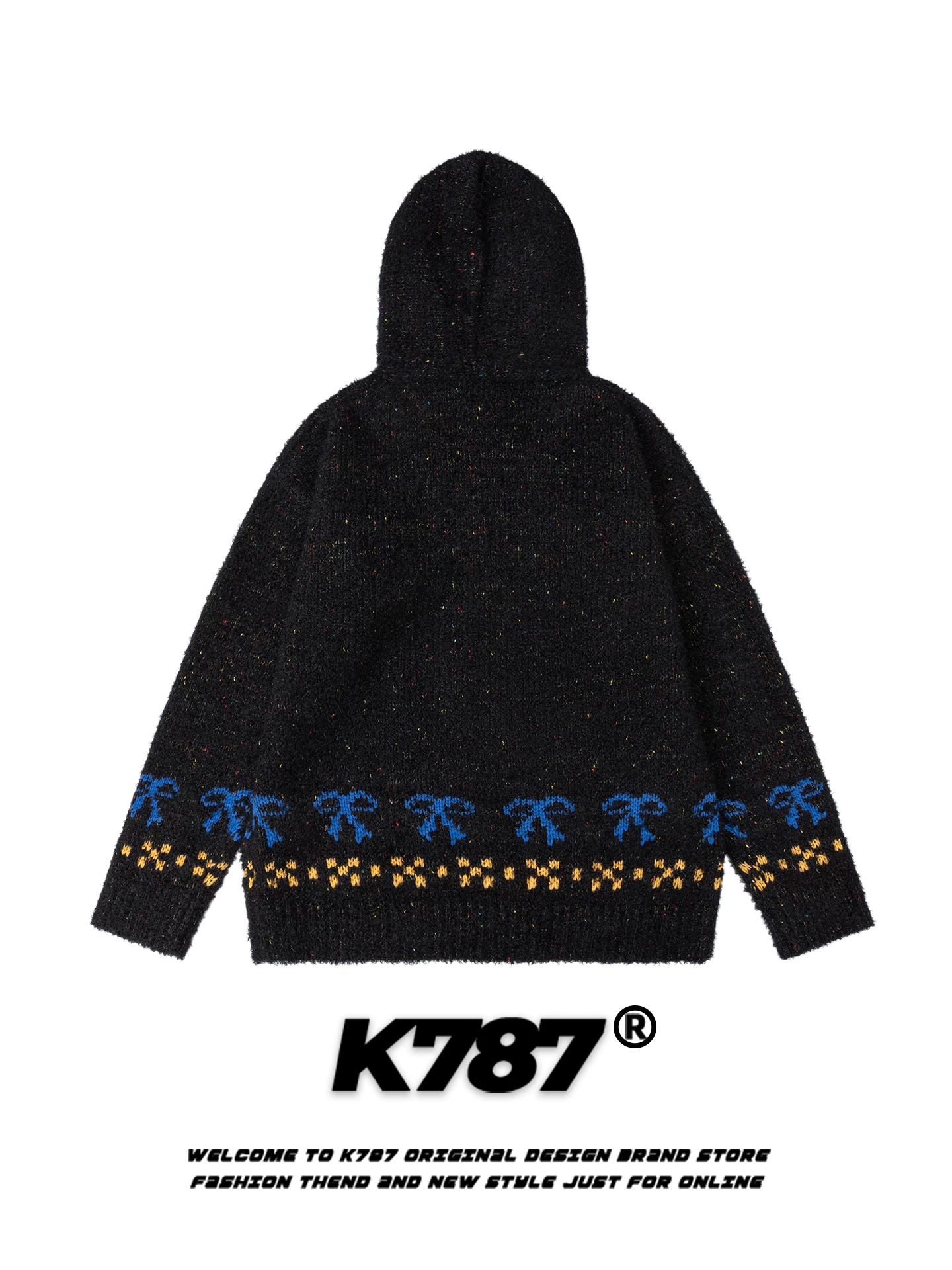 Áo hoodie thêu hình mèo phong cách đường phố Mỹ K787, áo khoác unisex vui nhộn, áo len dệt kim họa tiết sao