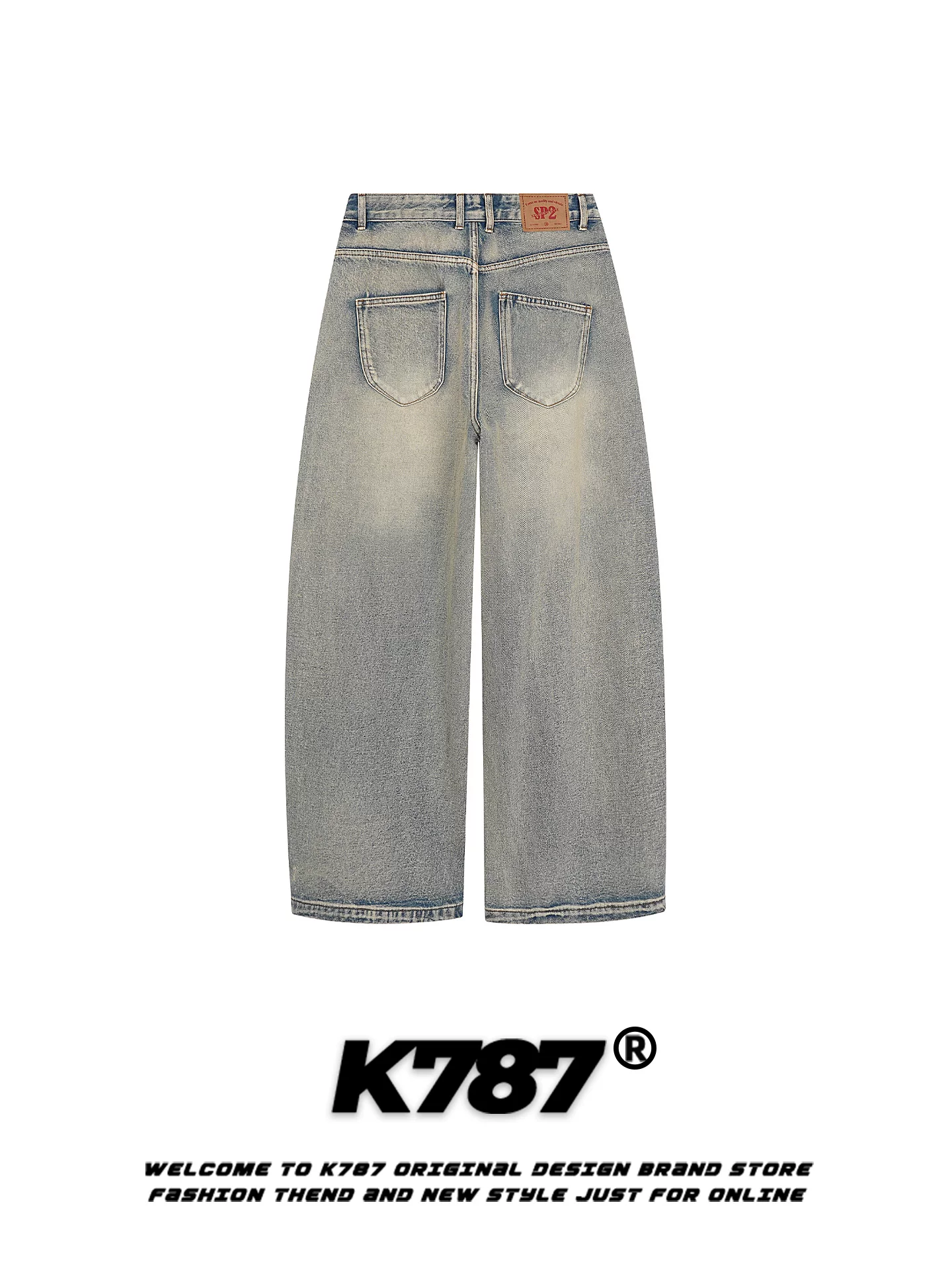 Quần jeans K787 kiểu Mỹ cổ điển, phai màu, dành cho nam và nữ, dáng rộng, tôn dáng, cạp cao, quần ống rộng kiểu scimitar, phong cách thường ngày