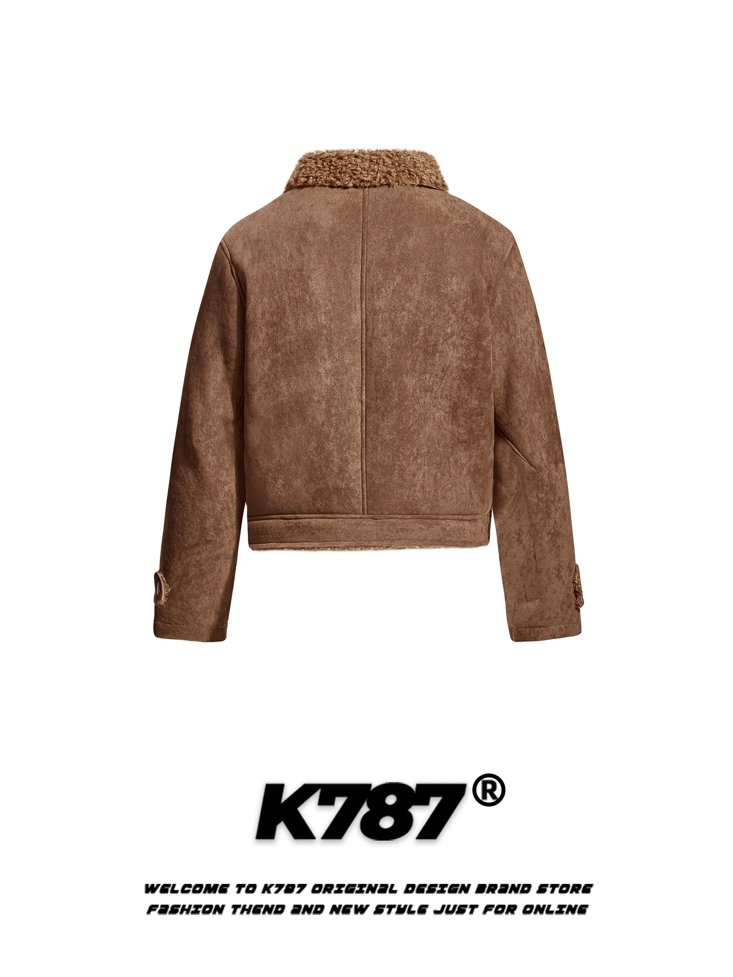 Áo khoác cotton phối len cừu nâu kiểu Mỹ cổ điển K787 dành cho nam và nữ, thương hiệu thời thượng, áo khoác cotton dày dặn ấm áp cho mùa đông.