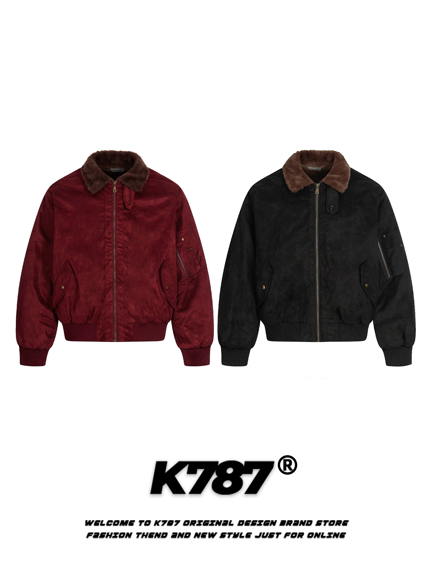Áo khoác cotton cổ điển kiểu Mỹ K787 dành cho nam và nữ, áo khoác cotton dày màu đỏ rượu vang mùa đông ấm áp dành cho cặp đôi