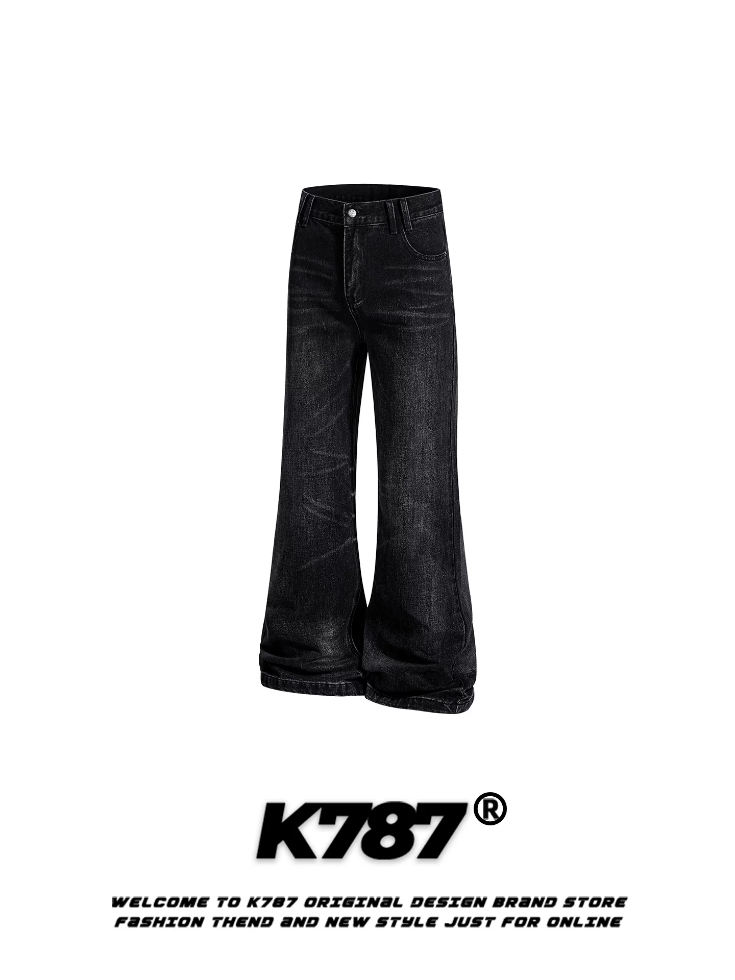 Quần jeans K787 kiểu Mỹ cổ điển, xước rách, dáng loe, dành cho nam và nữ, cạp cao, tôn dáng, phong cách thường ngày, dài.