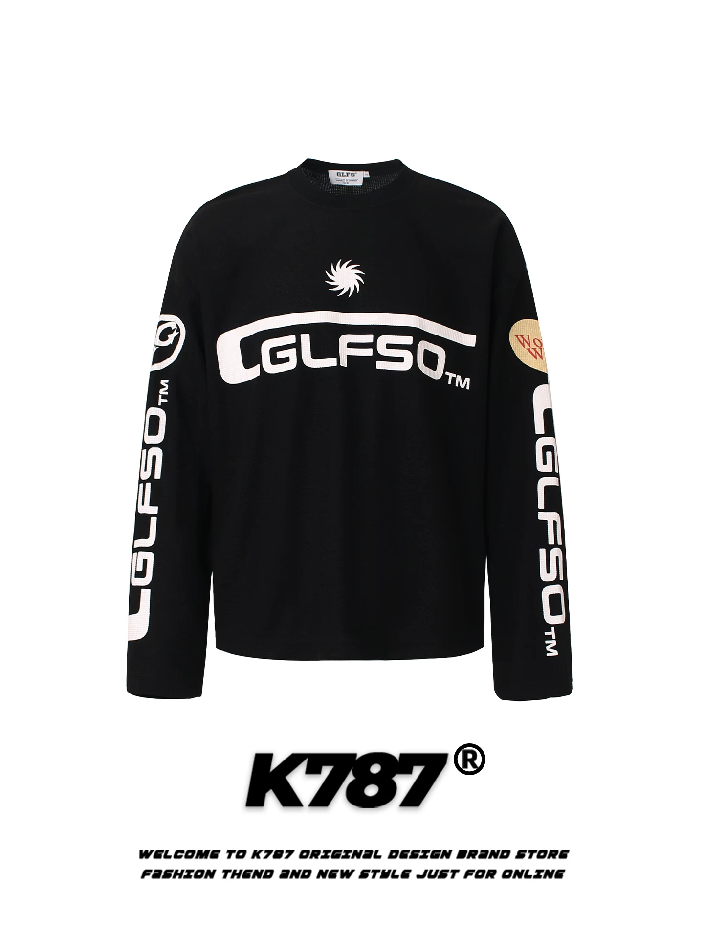 K787 Áo thun dài tay in chữ cổ điển kiểu Mỹ unisex hợp thời trang dáng rộng giản dị áo sơ mi cơ bản hàng đầu