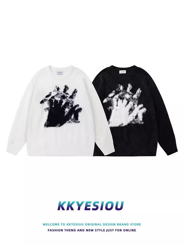 Áo len dệt kim mười ngón tay kiểu dáng lười biếng cổ điển Mỹ KKyesiou, unisex, dáng rộng, kiểu cặp đôi