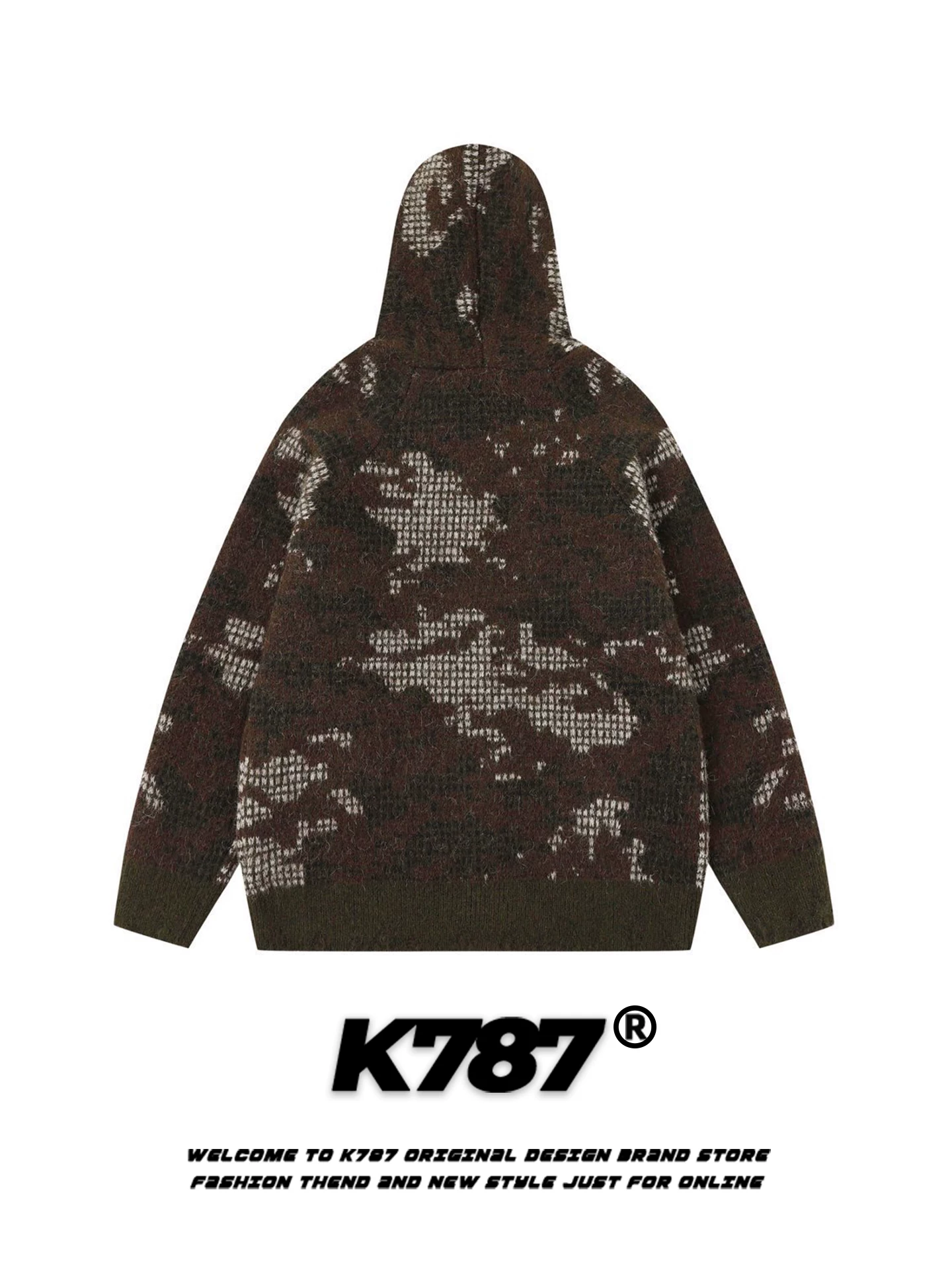 K787 Áo len có mũ trùm đầu cổ điển kiểu Mỹ dành cho nam và nữ, áo khoác hoodie dáng rộng thời trang đường phố thương hiệu giản dị dành cho cặp đôi