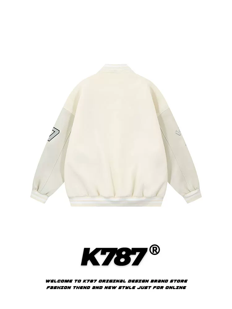 K787 Áo khoác bóng chày thêu chữ cổ điển kiểu Mỹ phong cách đại học unisex cổ điển đa năng áo khoác cặp đôi áo khoác