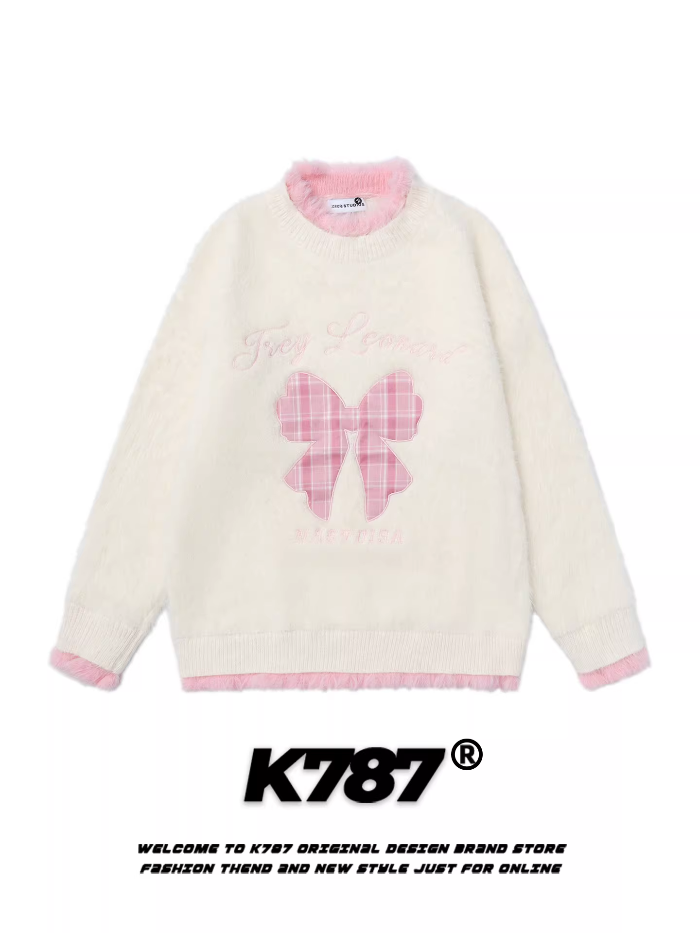 Áo len cổ tròn kẻ sọc cổ điển kiểu Mỹ K787 dành cho nữ, áo len dệt kim màu khối phong cách đại học giản dị ngọt ngào dành cho nữ