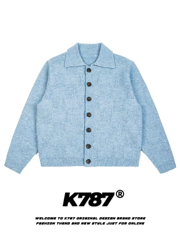 Áo len cardigan thiết kế kẻ sọc cổ điển Mỹ K787 dành cho nam và nữ, kiểu dáng đơn giản, màu trơn, chất liệu dệt kim, phong cách thường ngày.