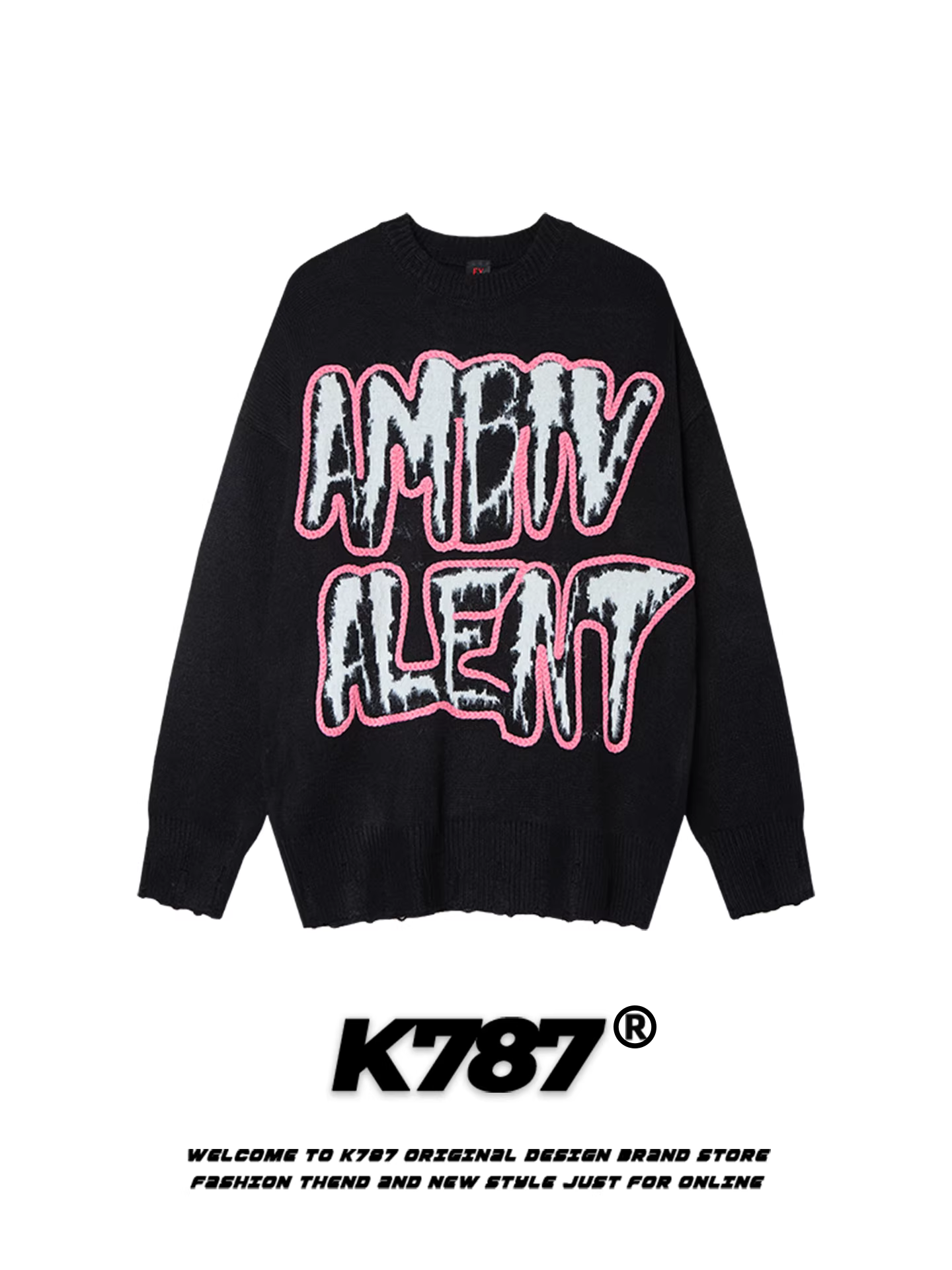 Áo len cổ tròn phong cách đường phố Mỹ K787 dành cho nam và nữ, kiểu dáng rộng rãi, phối màu, phong cách hip-hop, dành cho cặp đôi.