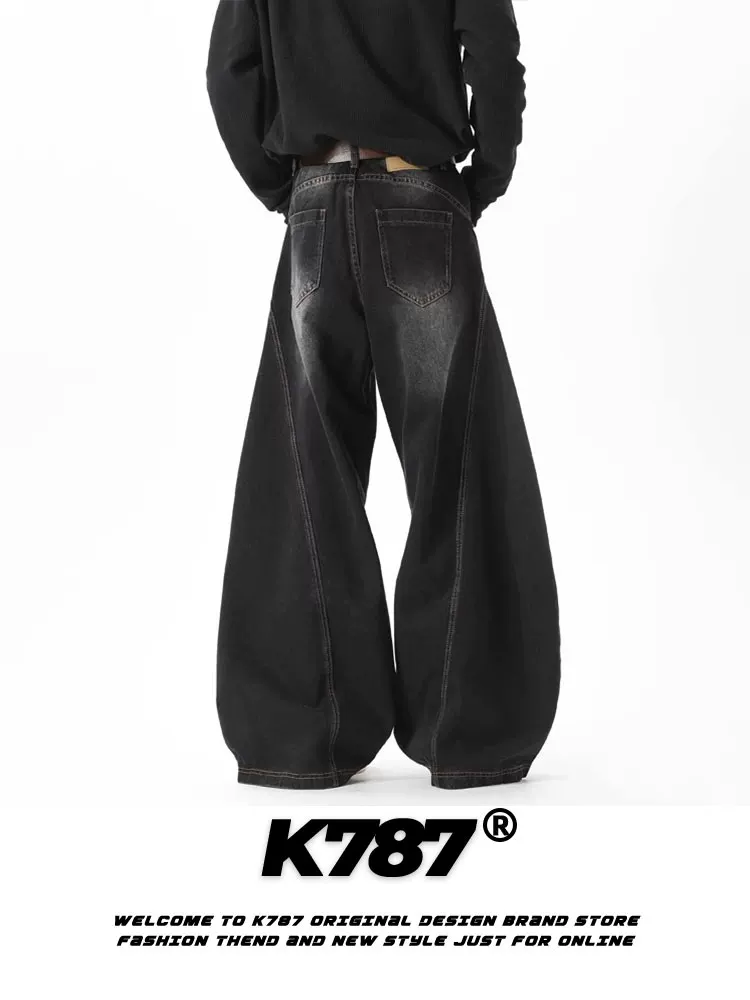 Quần jeans K787 kiểu Mỹ cổ điển, xước mài, unisex, dáng rộng, đa năng, cạp cao, kiểu dáng thanh lịch.